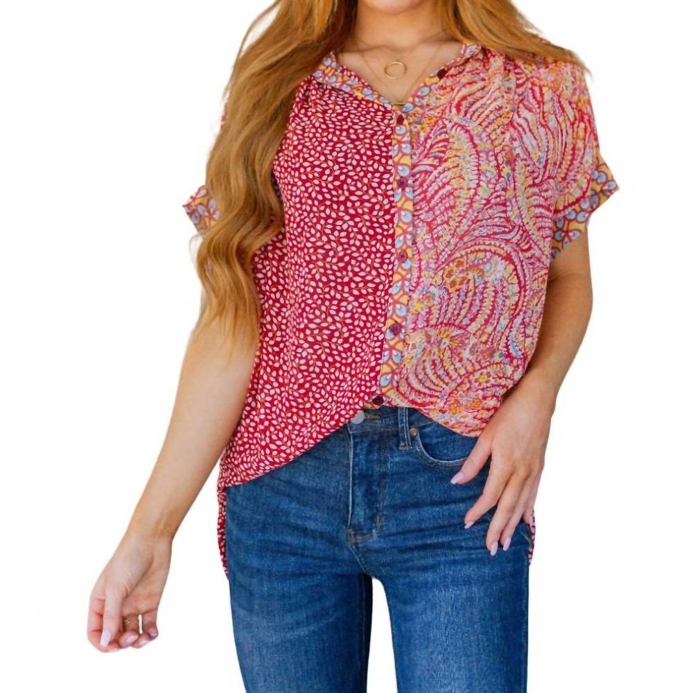 NEW JODIFL no competition mixed print button down in red